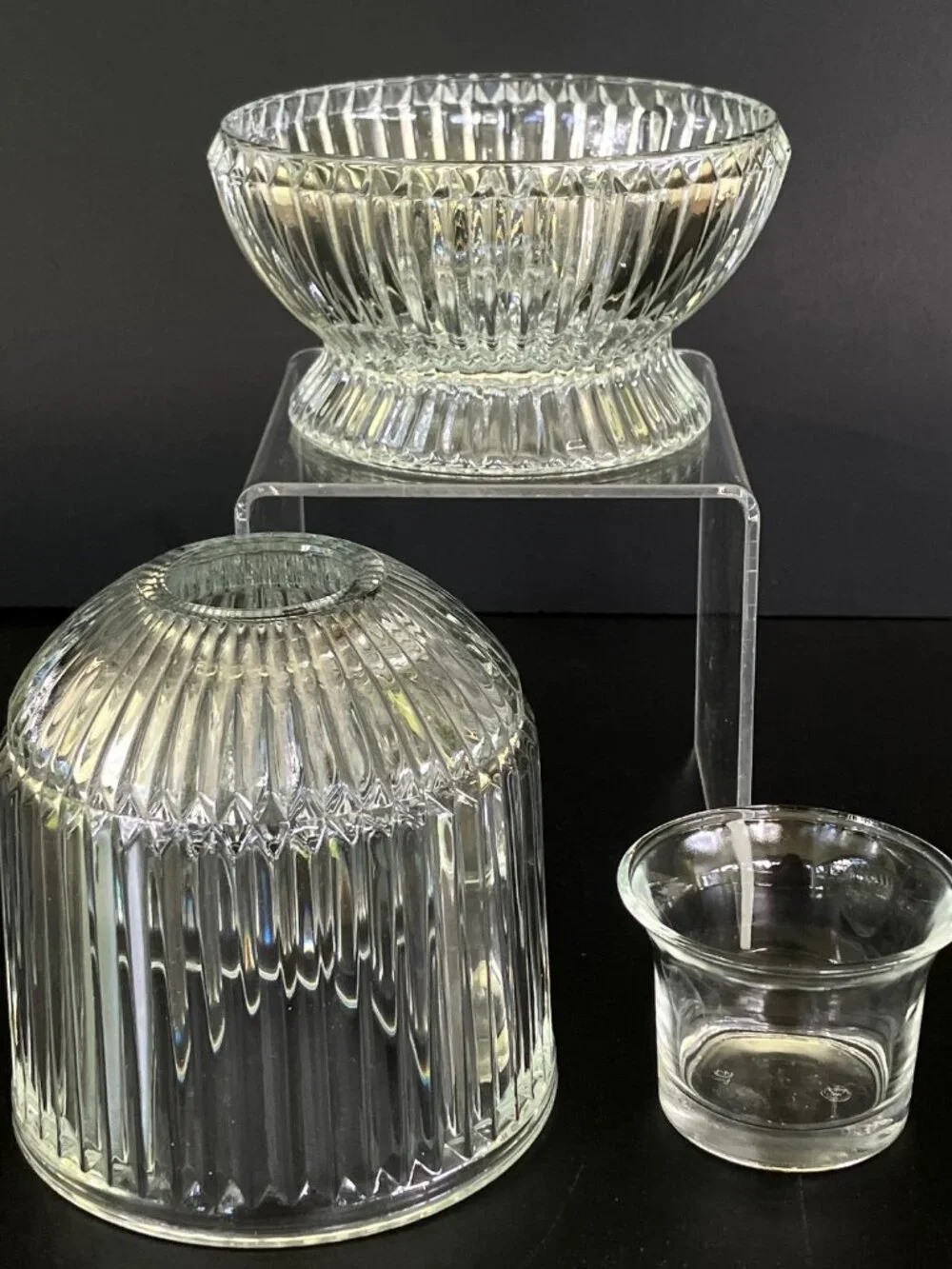 Homco Clear Ribbed Dome Fairy Lamp with Candle Cup- 3 piece